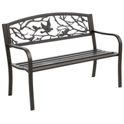 Steel Garden Bench Outdoor Bench with Armrests and Animal Image Backrest Load 240 kg for Patio Terrace 127x60x85 cm Brown