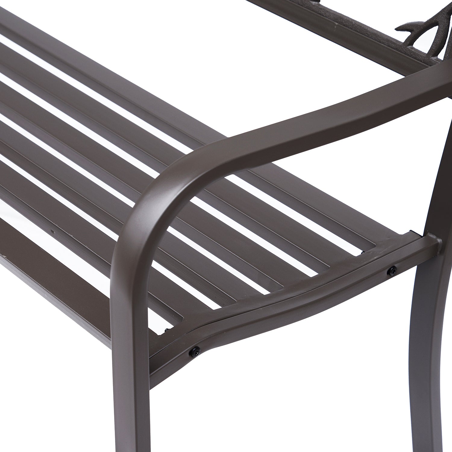 Steel Garden Bench Outdoor Bench with Armrests and Animal Image Backrest Load 240 kg for Patio Terrace 127x60x85 cm Brown