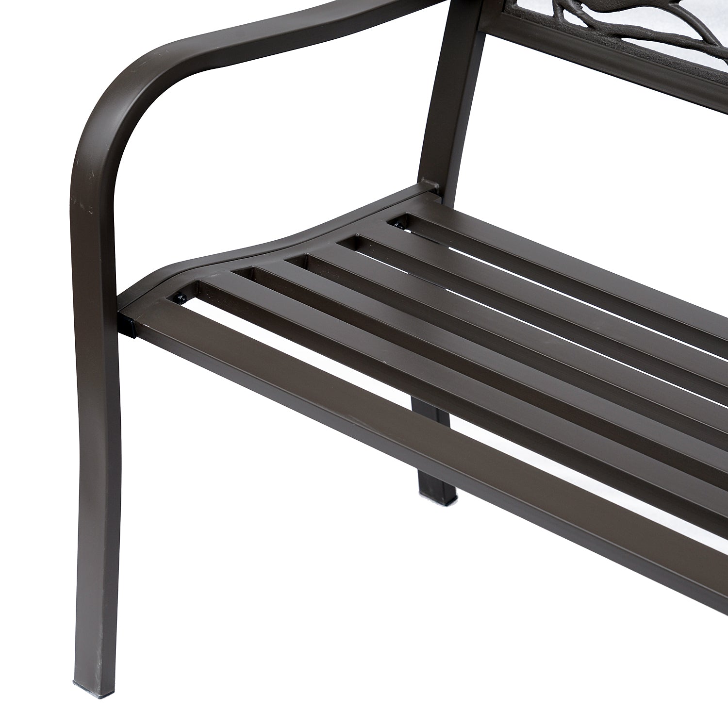 Steel Garden Bench Outdoor Bench with Armrests and Animal Image Backrest Load 240 kg for Patio Terrace 127x60x85 cm Brown