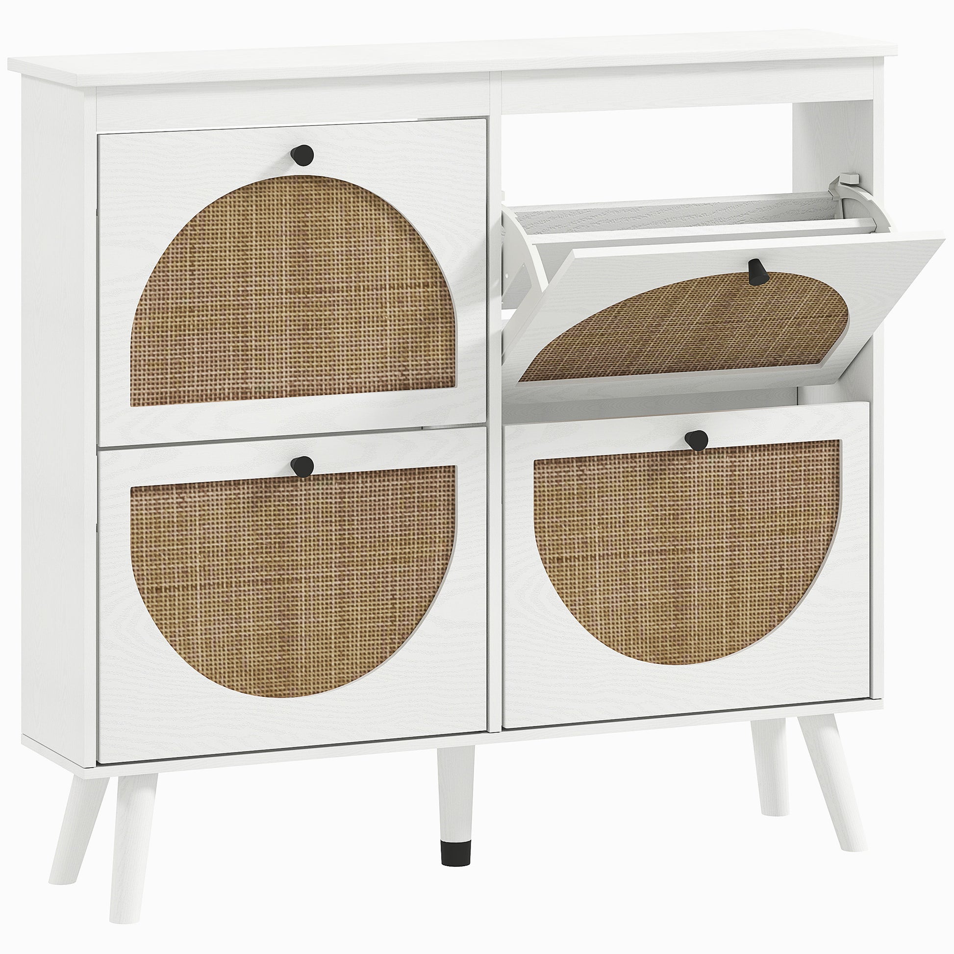Shoe Cabinet Shoe Rack 4 Folding Doors 20 Pairs with Adjustable Shelf Bohemian Style Solid Wood Legs 105 x 24 x 97.5 cm White