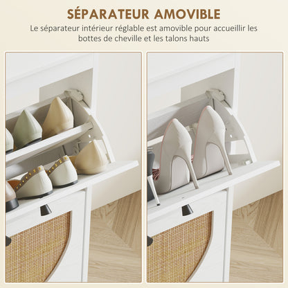 Shoe Cabinet Shoe Rack 4 Folding Doors 20 Pairs with Adjustable Shelf Bohemian Style Solid Wood Legs 105 x 24 x 97.5 cm White