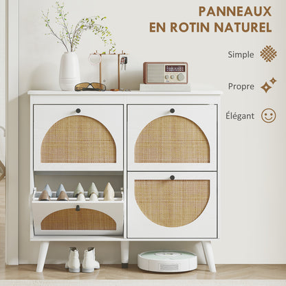 Shoe Cabinet Shoe Rack 4 Folding Doors 20 Pairs with Adjustable Shelf Bohemian Style Solid Wood Legs 105 x 24 x 97.5 cm White