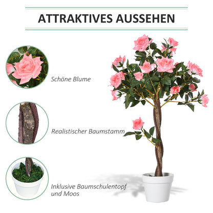 Large Artificial Rose Plants 90 cm Artificial Plant, Plastic Artificial Rose Tree in Pot, Lifelike Artificial Tree for Living Room Bedroom Office Modern Decoration Gift