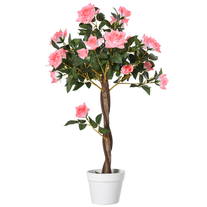 Large Artificial Rose Plants 90 cm Artificial Plant, Plastic Artificial Rose Tree in Pot, Lifelike Artificial Tree for Living Room Bedroom Office Modern Decoration Gift