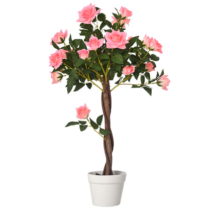 Large Artificial Rose Plants 90 cm Artificial Plant, Plastic Artificial Rose Tree in Pot, Lifelike Artificial Tree for Living Room Bedroom Office Modern Decoration Gift