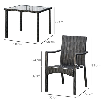 Set of 4 Garden Chairs and Table with Tempered Glass Shelf, Outdoor Furniture in PE Rattan and Metal, Black