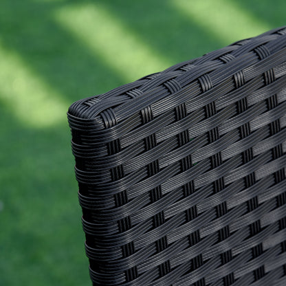 Set of 4 Garden Chairs and Table with Tempered Glass Shelf, Outdoor Furniture in PE Rattan and Metal, Black