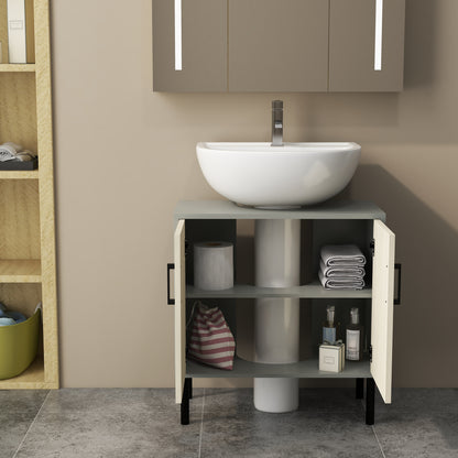 Under Sink Bathroom Cabinet with Double Door and Shelf in Particle Board, Bathroom Vanity Unit with or Without Column, 60x30x60cm, Gray and Oak Color