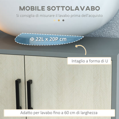 Under Sink Bathroom Cabinet with Double Door and Shelf in Particle Board, Bathroom Vanity Unit with or Without Column, 60x30x60cm, Gray and Oak Color