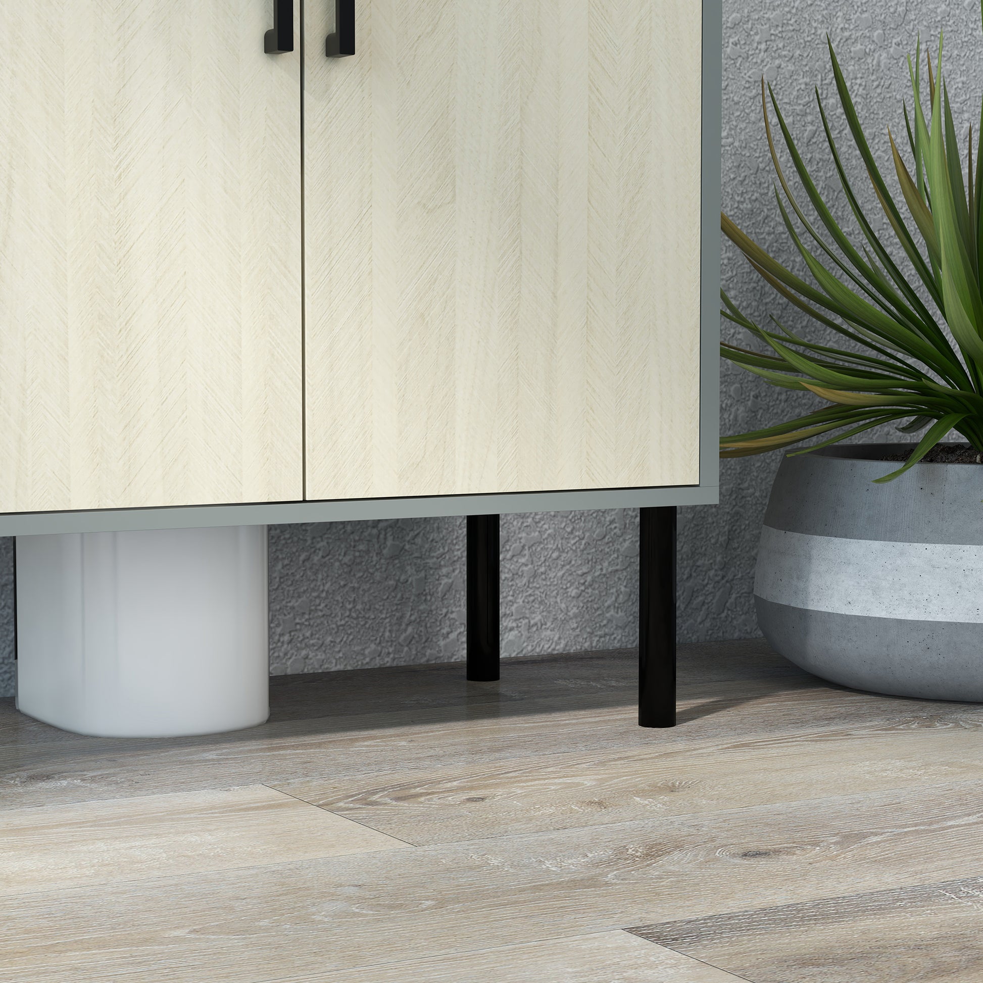 Under Sink Bathroom Cabinet with Double Door and Shelf in Particle Board, Bathroom Vanity Unit with or Without Column, 60x30x60cm, Gray and Oak Color