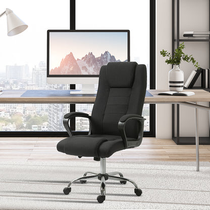Office Chair Computer Chair with Rocking Function Headrest Ergonomic Desk Chair Rotatable Height Adjustable Linen-Touch Black 62 x 76 x 110-119 cm
