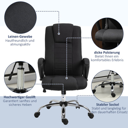 Office Chair Computer Chair with Rocking Function Headrest Ergonomic Desk Chair Rotatable Height Adjustable Linen-Touch Black 62 x 76 x 110-119 cm