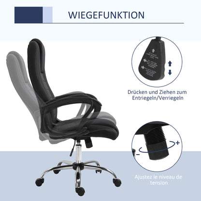 Office Chair Computer Chair with Rocking Function Headrest Ergonomic Desk Chair Rotatable Height Adjustable Linen-Touch Black 62 x 76 x 110-119 cm