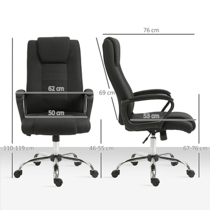 Office Chair Computer Chair with Rocking Function Headrest Ergonomic Desk Chair Rotatable Height Adjustable Linen-Touch Black 62 x 76 x 110-119 cm