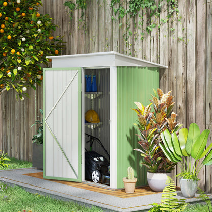Small Steel Garden Shed Tools Storage, Outdoor Cabinet with Lockable Door, 161x95x163/181cm, Green
