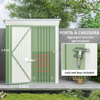 Small Steel Garden Shed Tools Storage, Outdoor Cabinet with Lockable Door, 161x95x163/181cm, Green