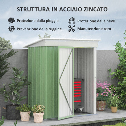 Small Steel Garden Shed Tools Storage, Outdoor Cabinet with Lockable Door, 161x95x163/181cm, Green