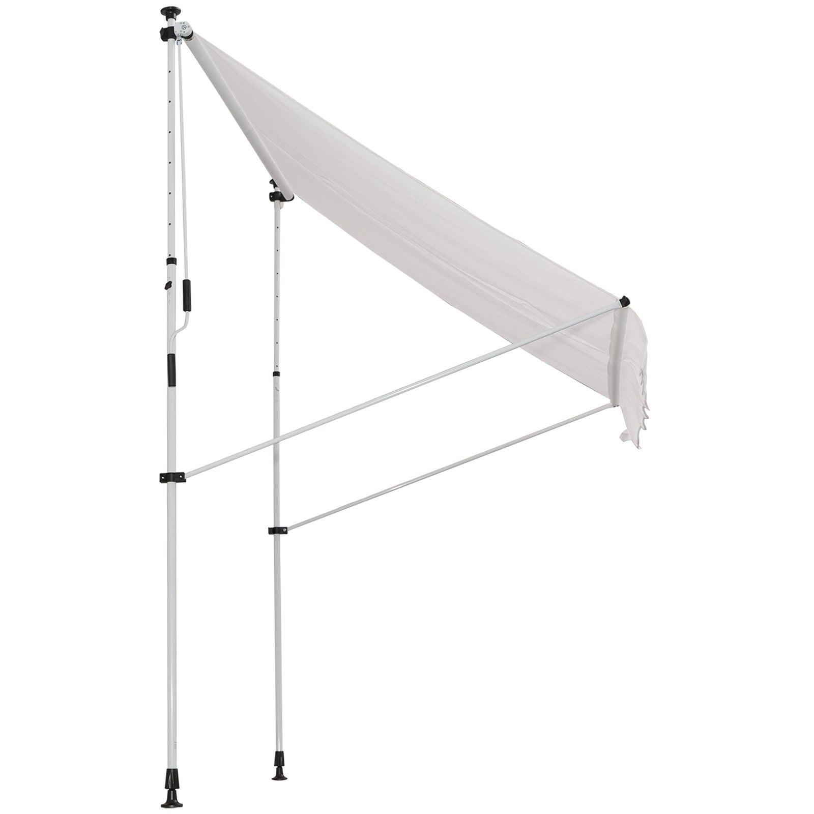 2x1.5m Manual Retractable Canopy Outdoor Patio Sun Shade Adjustable Height with Crank 170-280 cm Without Drilling for Balcony Garden White