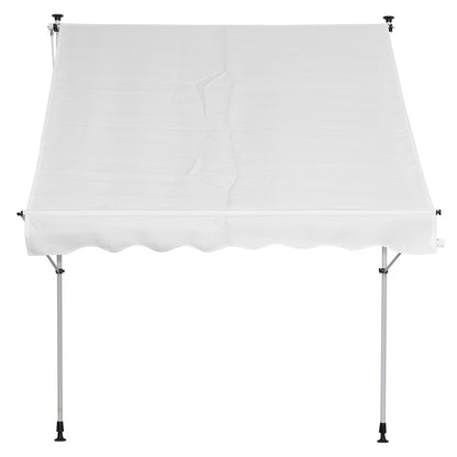 2x1.5m Manual Retractable Canopy Outdoor Patio Sun Shade Adjustable Height with Crank 170-280 cm Without Drilling for Balcony Garden White