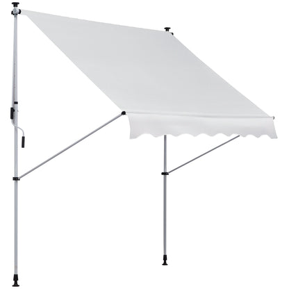 2x1.5m Manual Retractable Canopy Outdoor Patio Sun Shade Adjustable Height with Crank 170-280 cm Without Drilling for Balcony Garden White