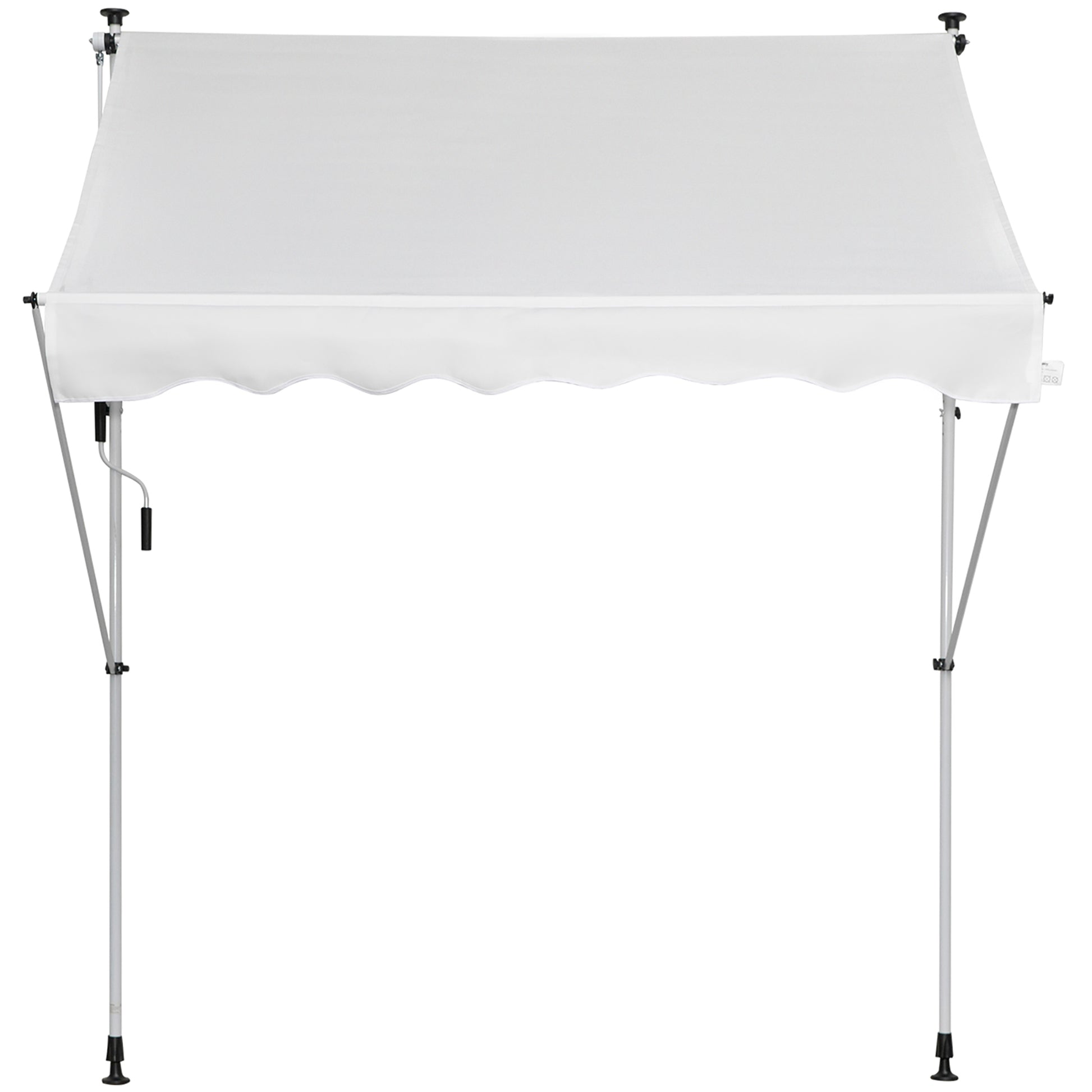 2x1.5m Manual Retractable Canopy Outdoor Patio Sun Shade Adjustable Height with Crank 170-280 cm Without Drilling for Balcony Garden White