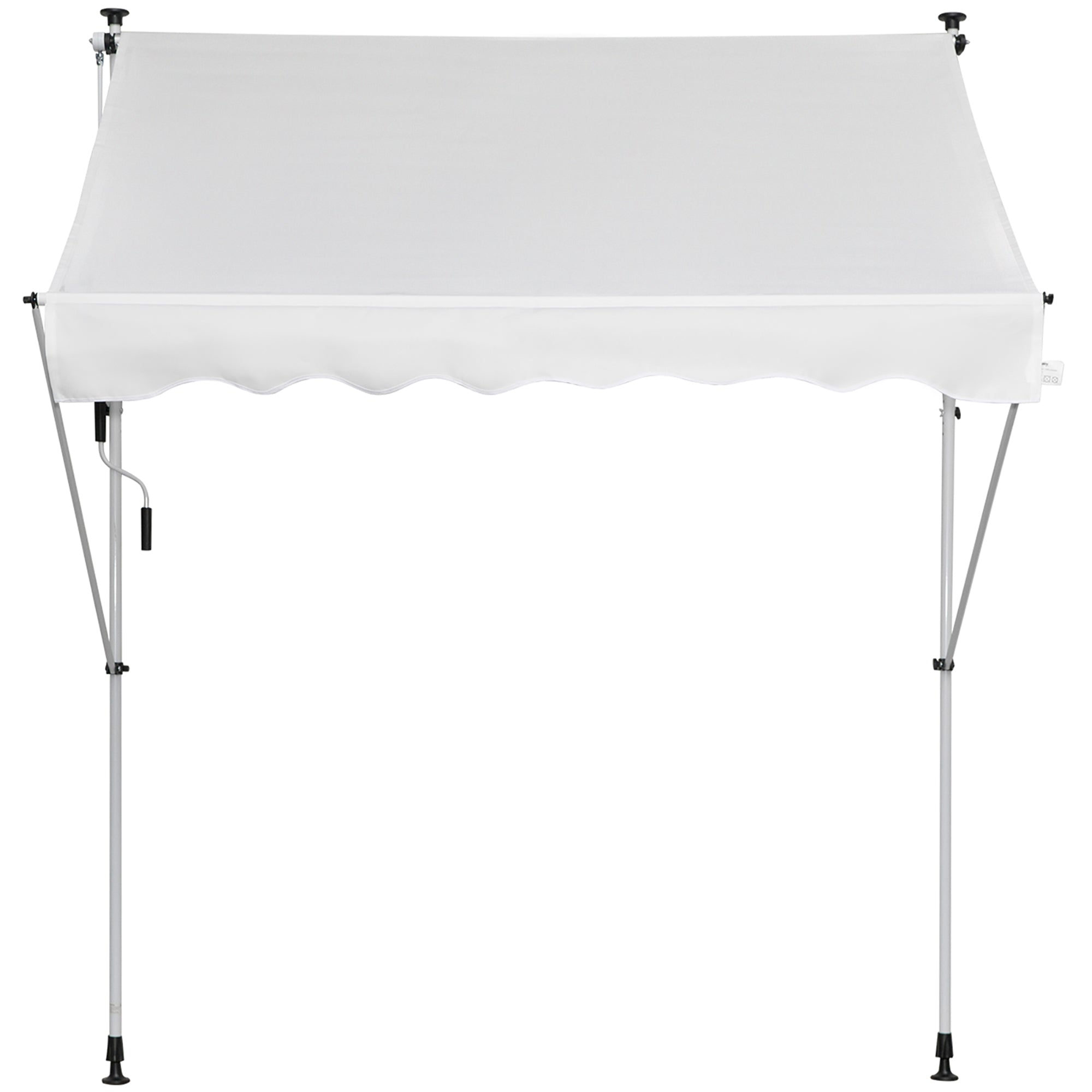 2x1.5m Manual Retractable Canopy Outdoor Patio Sun Shade Adjustable Height with Crank 170-280 cm Without Drilling for Balcony Garden White