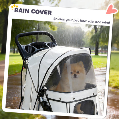 Foldable Pet Stroller Buggy — Waterproof, Rain Cover Included, Cup Holder & Storage Basket, Wheels with Brake, 600D Oxford, Steel Frame — Gray