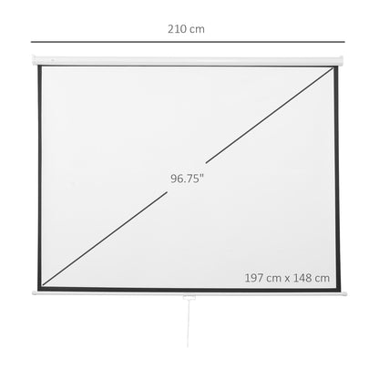 100" 4:3 Adjustable Height Projector Screen, Fabric and Metal Projection Screen, 203x152 cm, Black and White