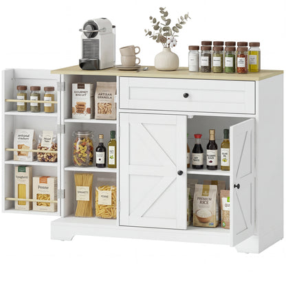 Sideboard Kitchen Cabinet with Drawer, 3 Doors & Adjustable Shelves, Farmhouse Style, 100 x 40 x 81 cm (39.4 x 15.7 x 31.9 in), White