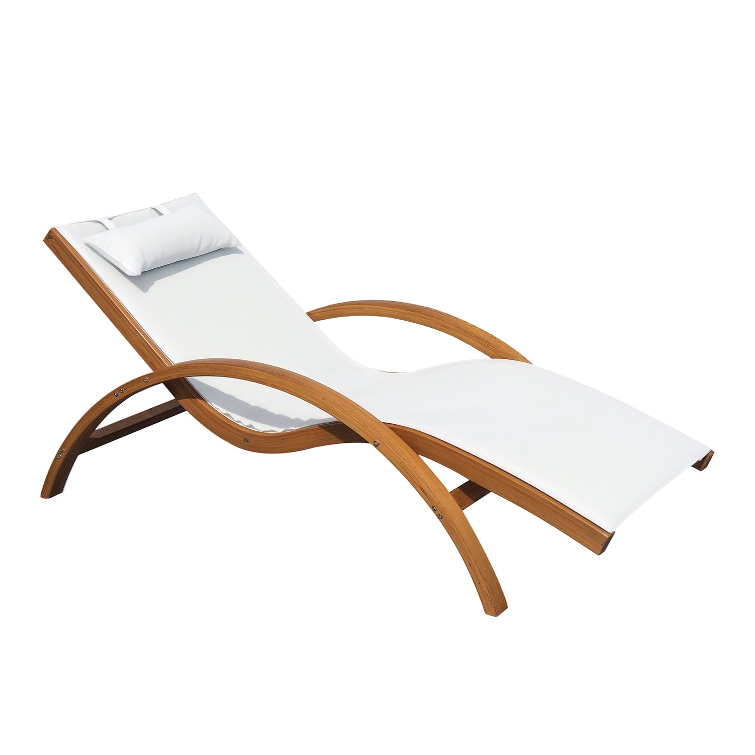 Hammock Lounger for Garden Terrace Beach Pool or Patio 161x72x68 cm White color made of Wood Mesh and Texteline with Cushion