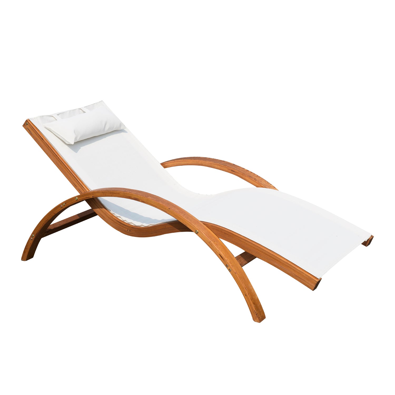 Hammock Lounger for Garden Terrace Beach Pool or Patio 161x72x68 cm White color made of Wood Mesh and Texteline with Cushion
