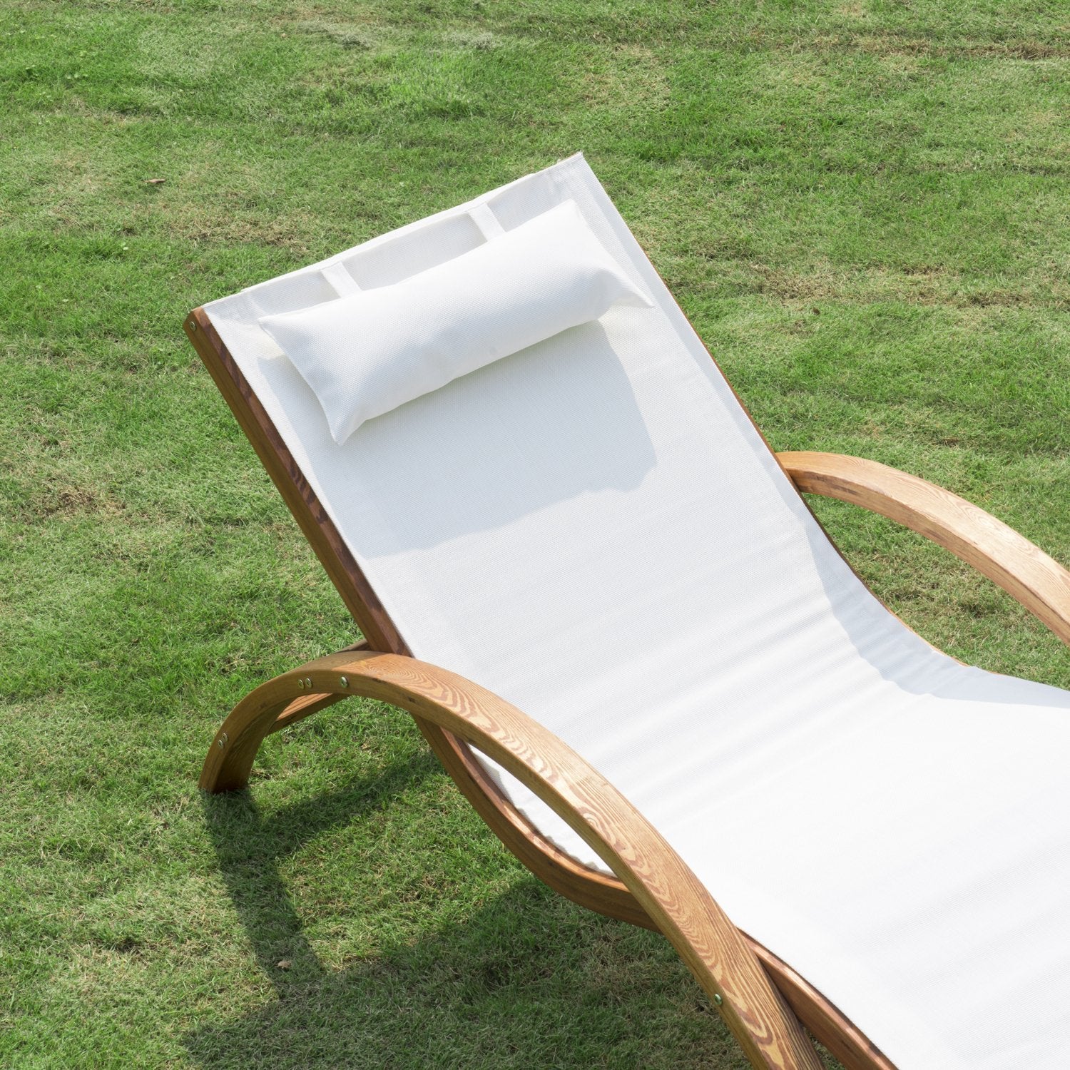 Hammock Lounger for Garden Terrace Beach Pool or Patio 161x72x68 cm White color made of Wood Mesh and Texteline with Cushion