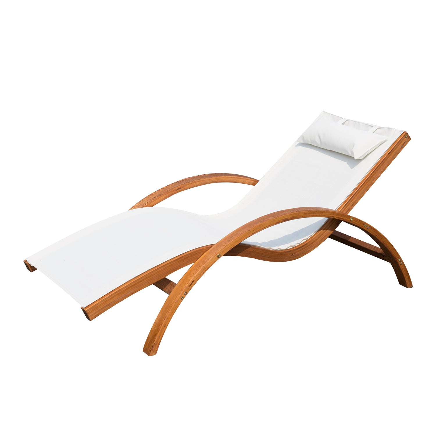 Hammock Lounger for Garden Terrace Beach Pool or Patio 161x72x68 cm White color made of Wood Mesh and Texteline with Cushion