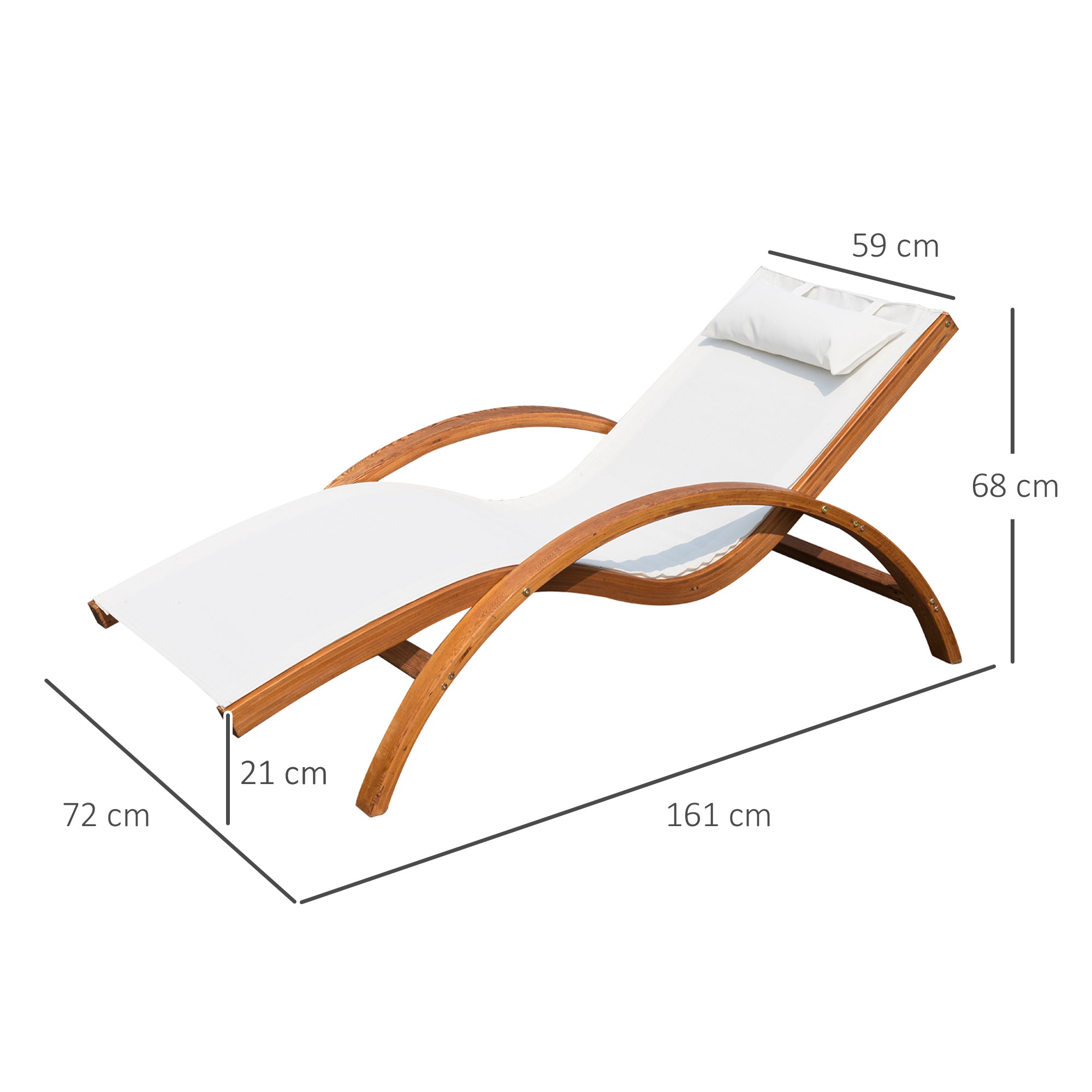 Hammock Lounger for Garden Terrace Beach Pool or Patio 161x72x68 cm White color made of Wood Mesh and Texteline with Cushion