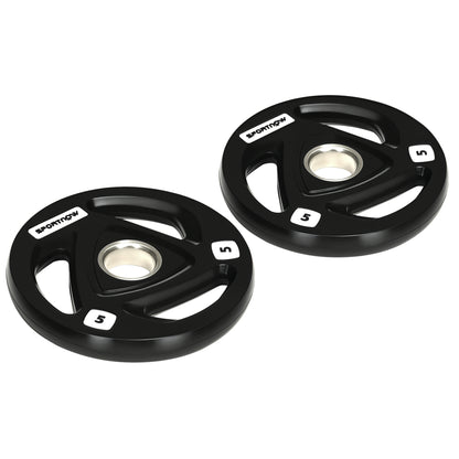 SPORTNOW Set of 2 Cast Iron Weight Plates Ø24x3.5 cm 5 kg Rubber Coated Weight Plates with 5 cm Hole for Barbell or Dumbbells Fitness in Home Gym Black