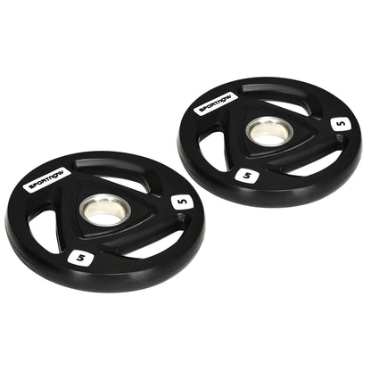 SPORTNOW Set of 2 Cast Iron Weight Plates Ø24x3.5 cm 5 kg Rubber Coated Weight Plates with 5 cm Hole for Barbell or Dumbbells Fitness in Home Gym Black