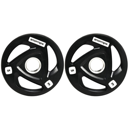 SPORTNOW Set of 2 Cast Iron Weight Plates Ø24x3.5 cm 5 kg Rubber Coated Weight Plates with 5 cm Hole for Barbell or Dumbbells Fitness in Home Gym Black