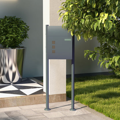 Mailbox with Stand, Wall Mailbox with Newspaper Compartment Mailbox with Viewing Window, 2 Keys, Made of Galvanized Steel, 44 x 15 x 114 cm, Anthracite