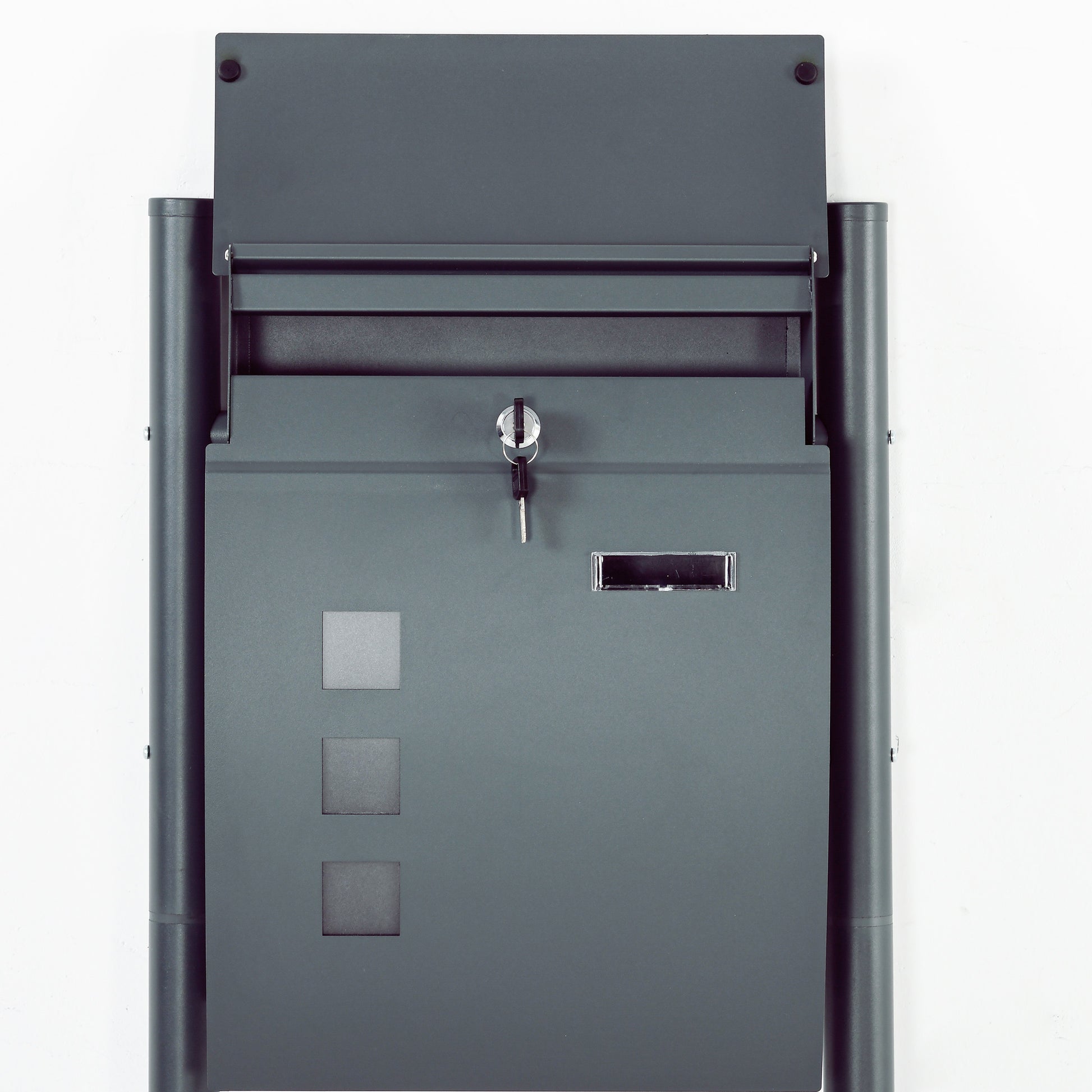 Mailbox with Stand, Wall Mailbox with Newspaper Compartment Mailbox with Viewing Window, 2 Keys, Made of Galvanized Steel, 44 x 15 x 114 cm, Anthracite