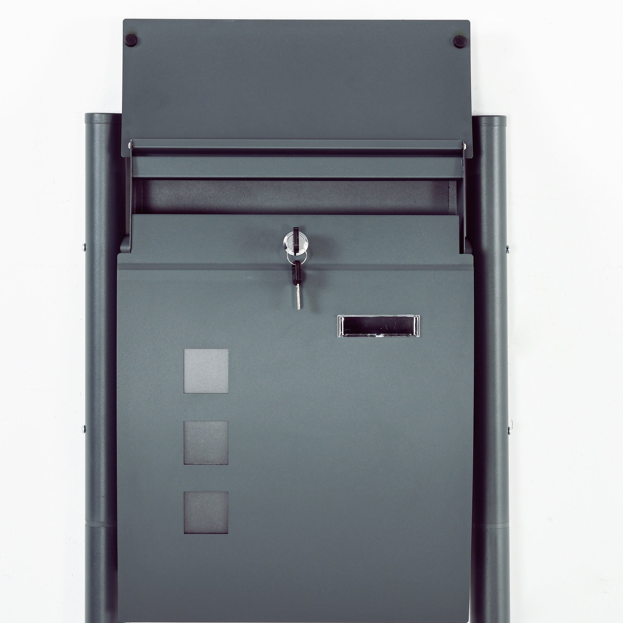 Mailbox with Stand, Wall Mailbox with Newspaper Compartment Mailbox with Viewing Window, 2 Keys, Made of Galvanized Steel, 44 x 15 x 114 cm, Anthracite