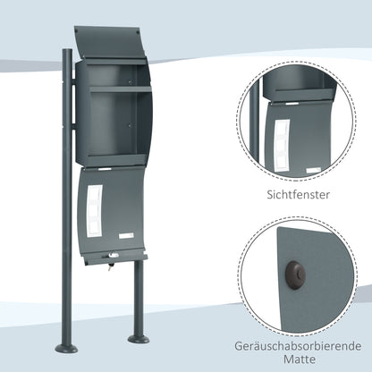 Mailbox with Stand, Wall Mailbox with Newspaper Compartment Mailbox with Viewing Window, 2 Keys, Made of Galvanized Steel, 44 x 15 x 114 cm, Anthracite