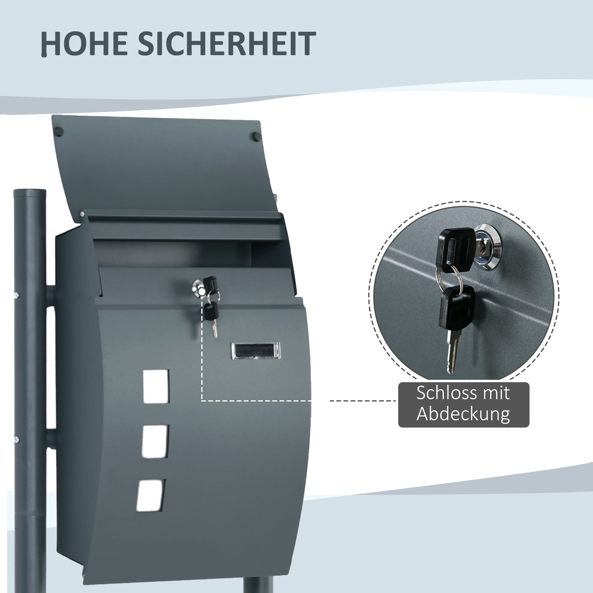 Mailbox with Stand, Wall Mailbox with Newspaper Compartment Mailbox with Viewing Window, 2 Keys, Made of Galvanized Steel, 44 x 15 x 114 cm, Anthracite