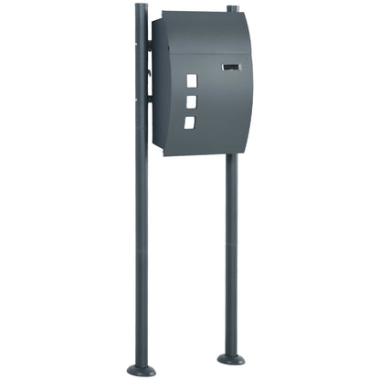 Mailbox with Stand, Wall Mailbox with Newspaper Compartment Mailbox with Viewing Window, 2 Keys, Made of Galvanized Steel, 44 x 15 x 114 cm, Anthracite