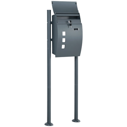 Mailbox with Stand, Wall Mailbox with Newspaper Compartment Mailbox with Viewing Window, 2 Keys, Made of Galvanized Steel, 44 x 15 x 114 cm, Anthracite