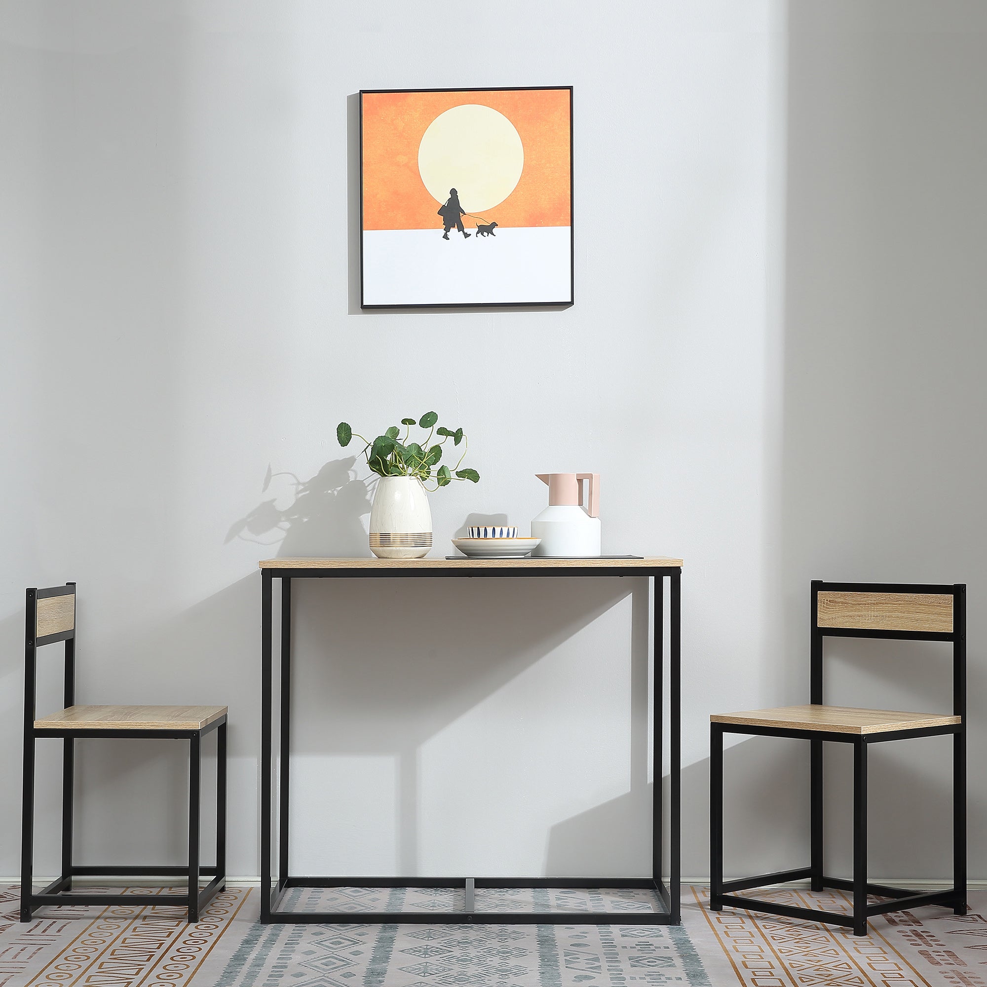 Dining Table with 2 Chairs, 3-Piece Dining Set for 2 Persons, Dining Group for Small Spaces, Kitchen, Living Room, Oak