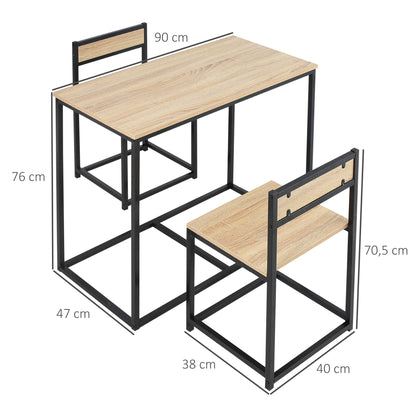 Dining Table with 2 Chairs, 3-Piece Dining Set for 2 Persons, Dining Group for Small Spaces, Kitchen, Living Room, Oak