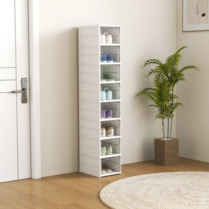 Shoe Boxes 8 Pieces Stackable and Foldable Shoe Organizer with Transparent Doors, Space-Saving Shoe Storage for 8 Pairs of Shoes, White