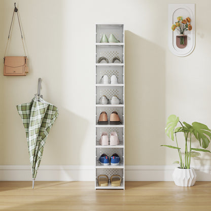 Shoe Boxes 8 Pieces Stackable and Foldable Shoe Organizer with Transparent Doors, Space-Saving Shoe Storage for 8 Pairs of Shoes, White