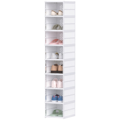 Shoe Boxes 8 Pieces Stackable and Foldable Shoe Organizer with Transparent Doors, Space-Saving Shoe Storage for 8 Pairs of Shoes, White