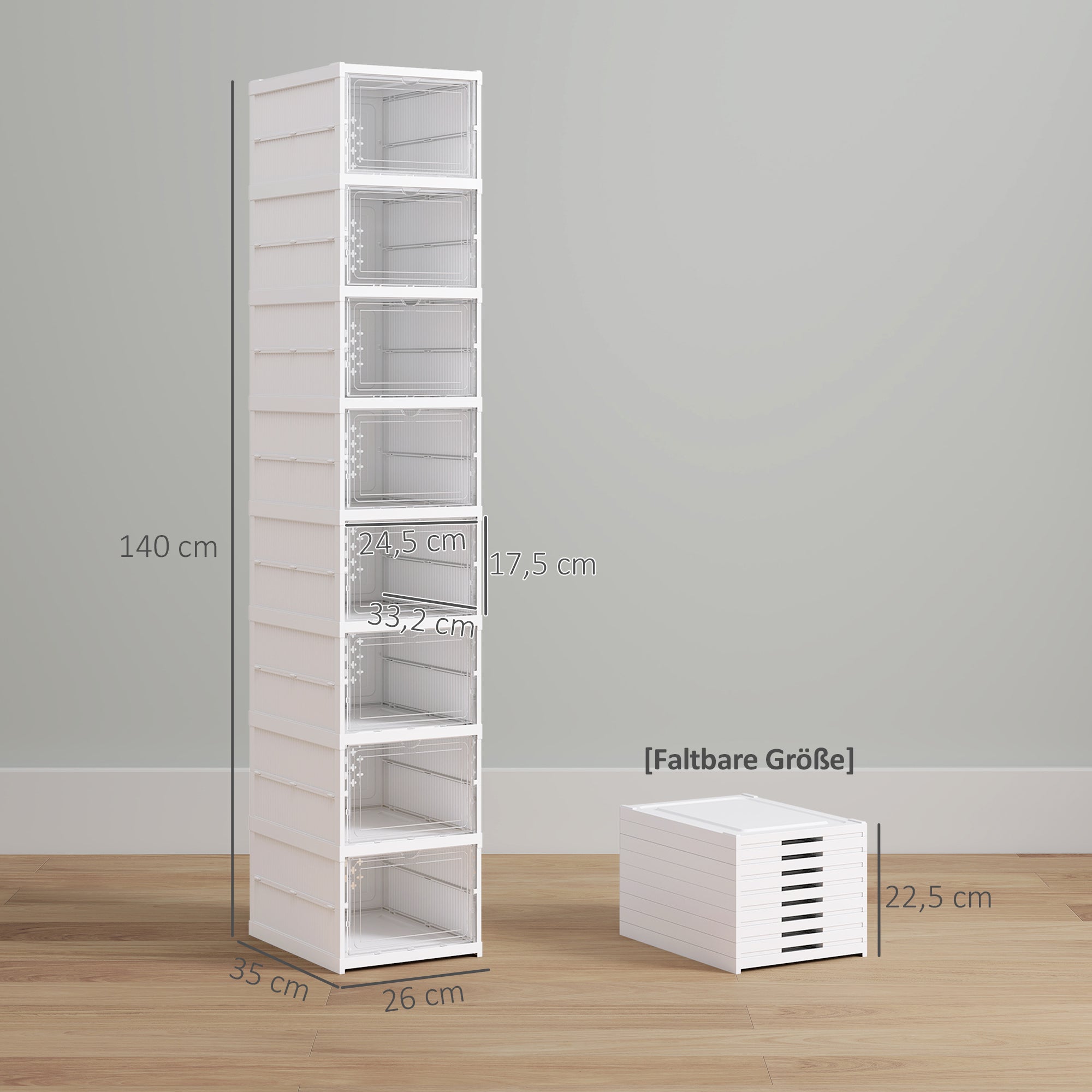 Shoe Boxes 8 Pieces Stackable and Foldable Shoe Organizer with Transparent Doors, Space-Saving Shoe Storage for 8 Pairs of Shoes, White